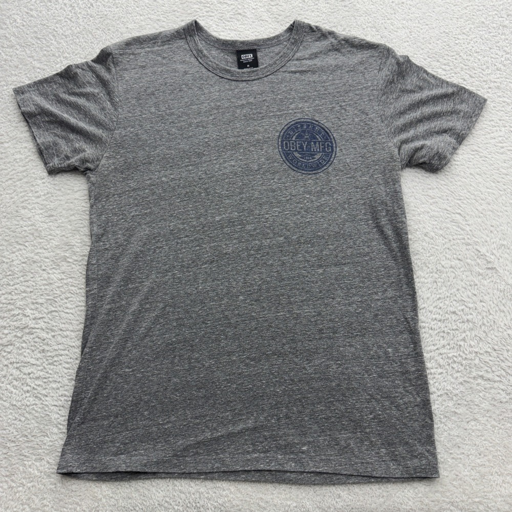 Obey MFG Dissent Worldwide Mens Heather Gray Graphic T-Shirt Size M Made in USA